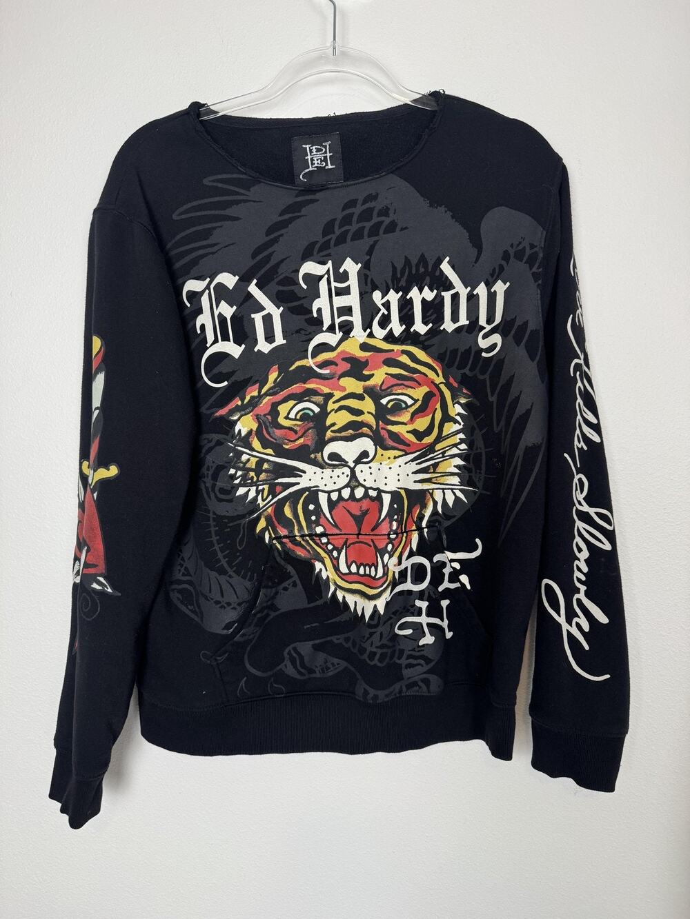 Ed Hardy Sweatshirt Black Tiger Graphic Pullover Tattoo M